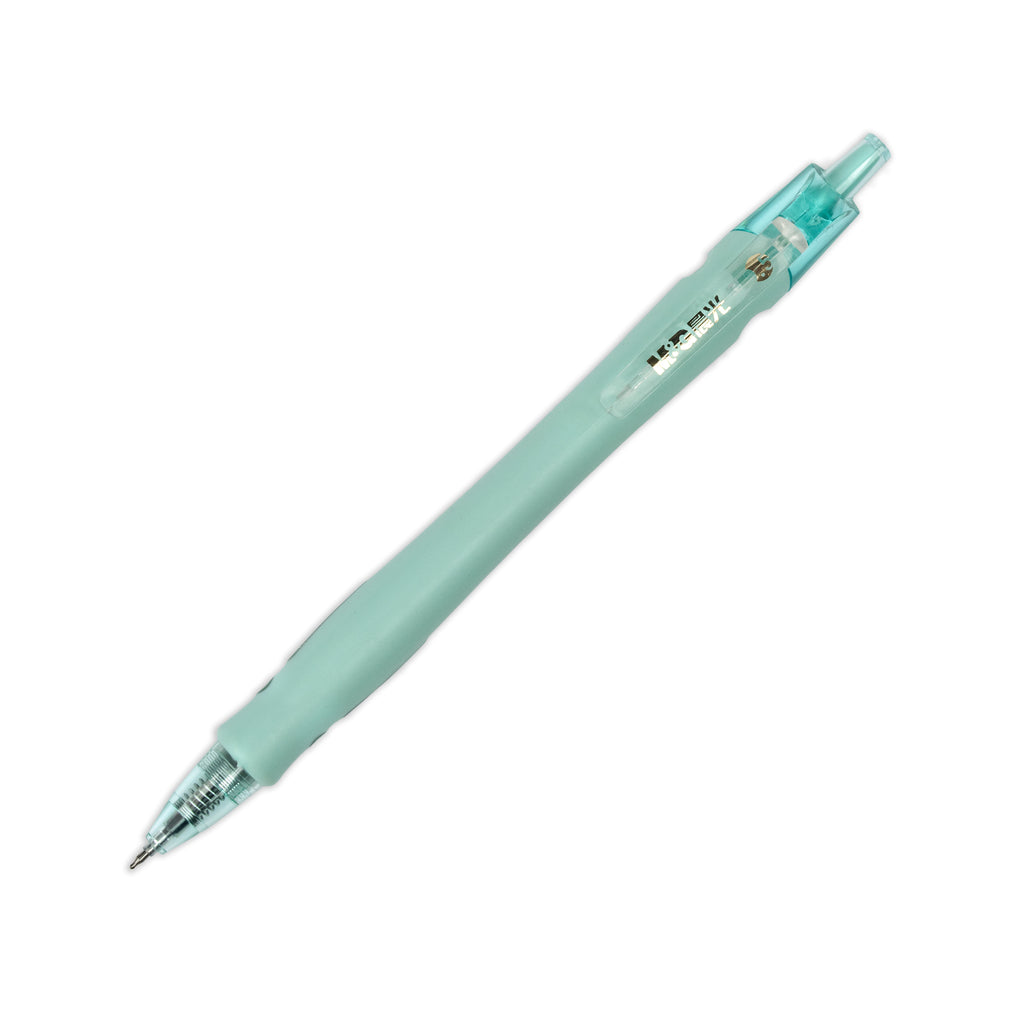 M&G ST Gel Pen, Green, Cloth and Paper. Pen tilted to the right on a white background.