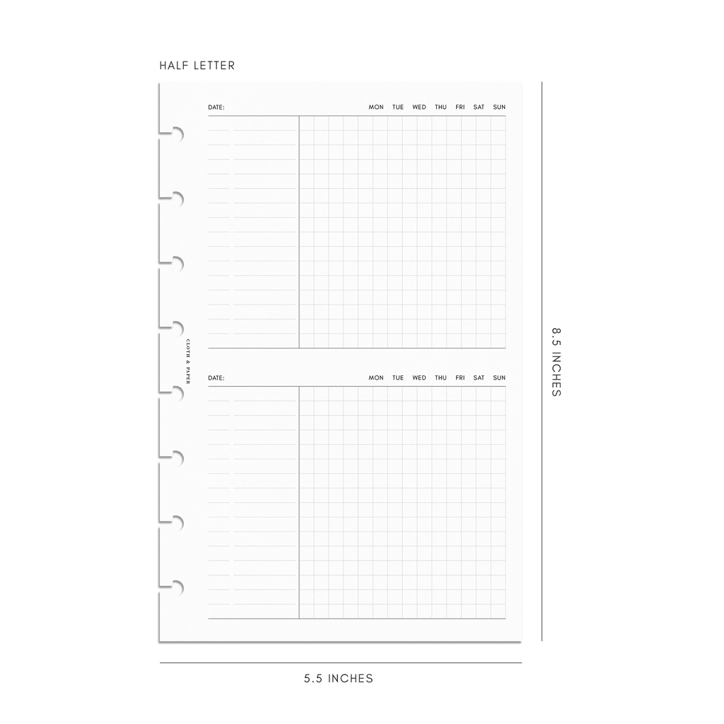 Undated Task Duo Note Planner Inserts half letter