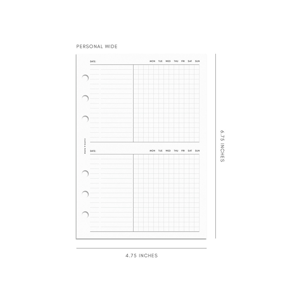 Undated Task Duo Note Planner Inserts personal wide