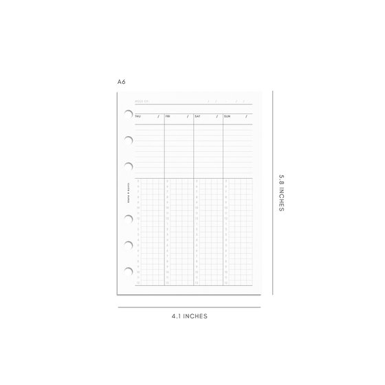 Digital mockup of the Weekly Schedule Insert in A6 sizing.