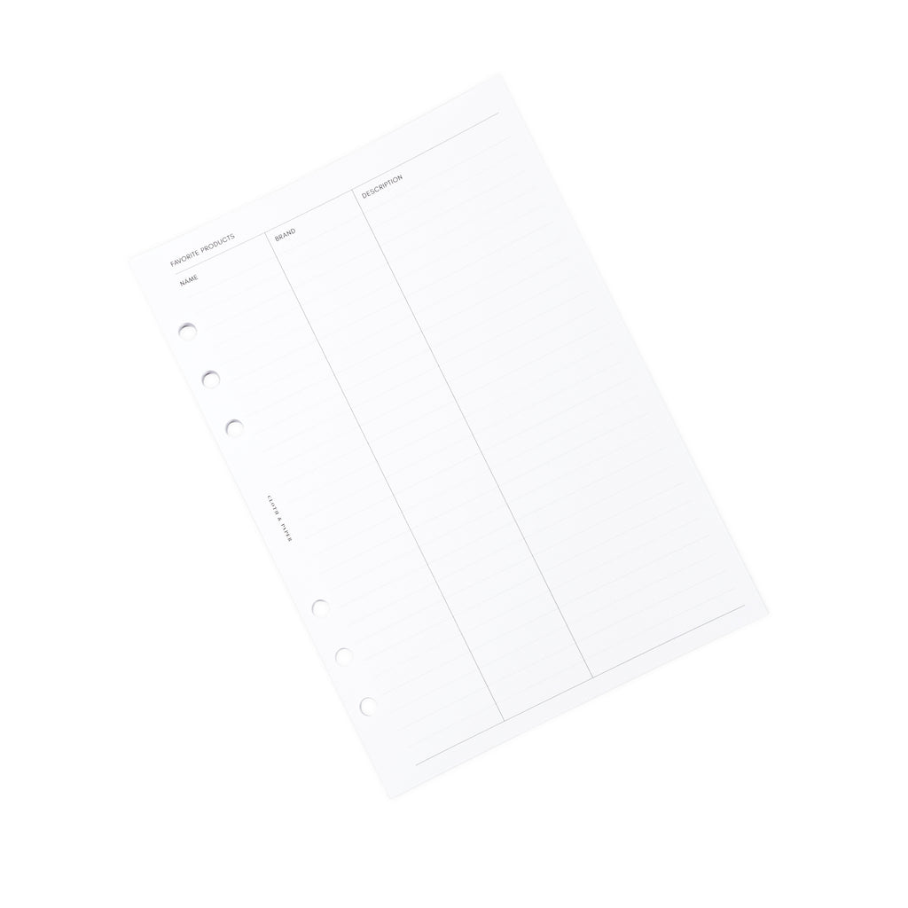 Product Inventory Inserts, Cloth and Paper. Inserts turned to the left against a white background.