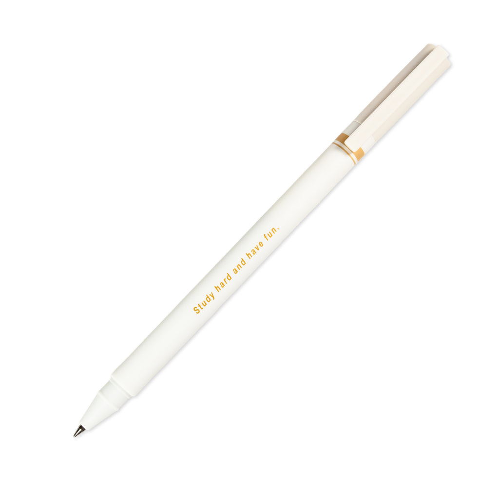 Light Brown pen turned to the right against a white background. Pen is uncapped with the cap posted to the back of the pen.