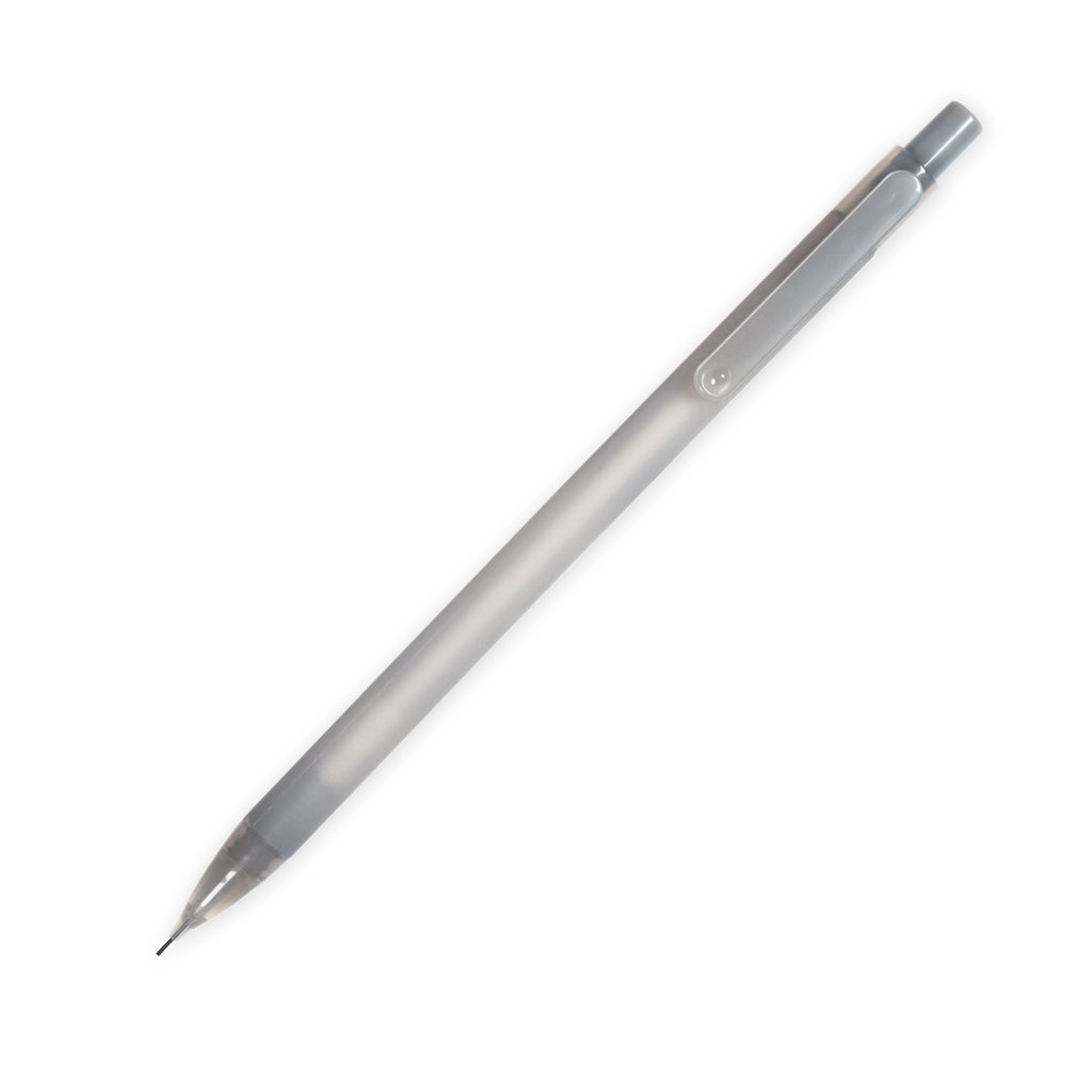 Mechanical pencil in light gray turned to the right against a white background.