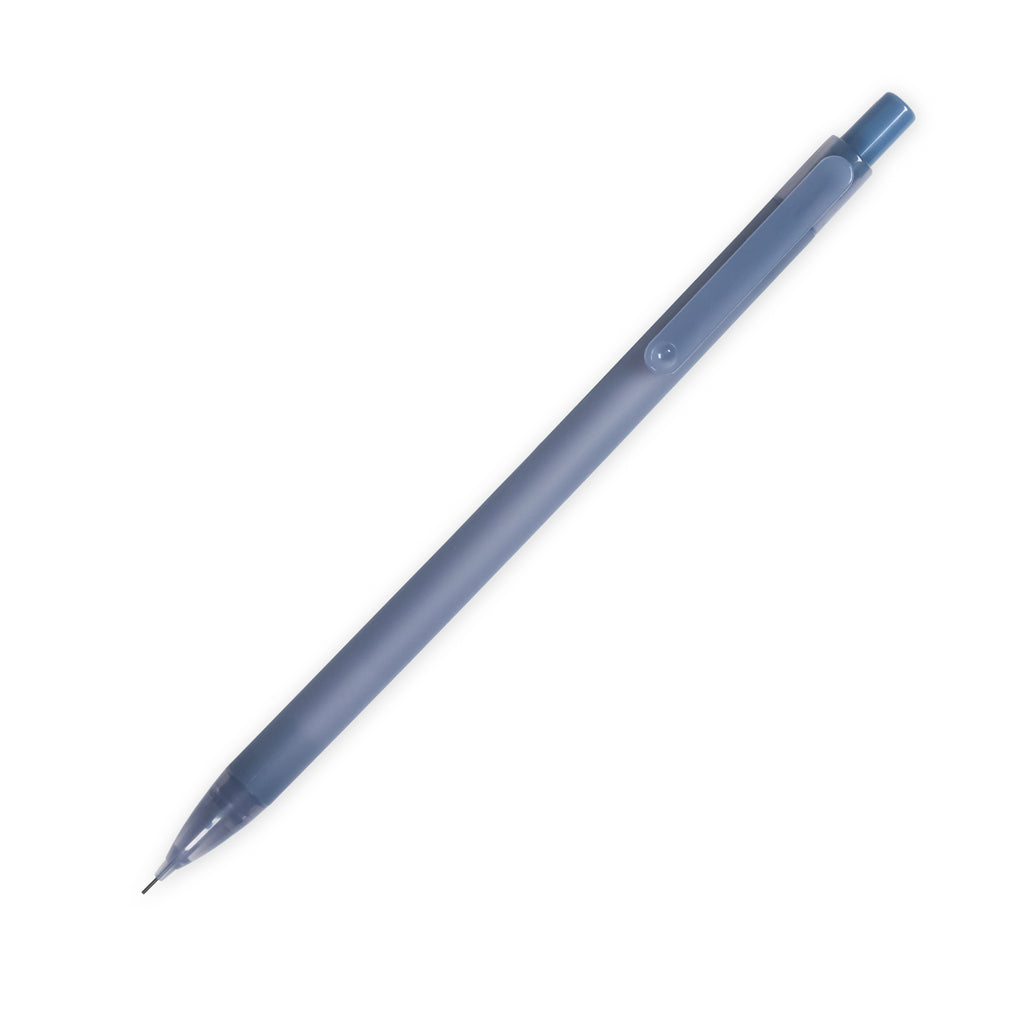 Mechanical pencil in periwinkle turned to the right against a white background.